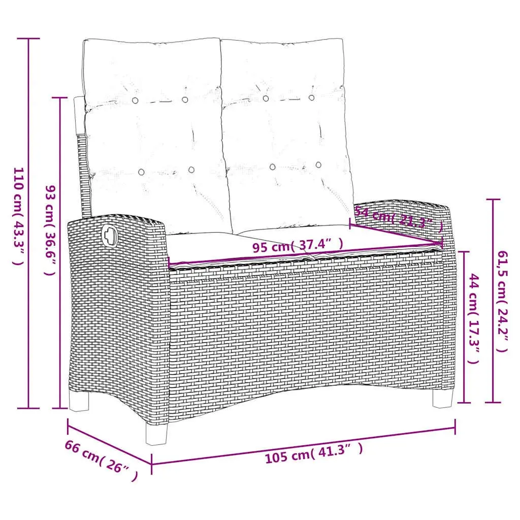 Reclining Garden Bench with Cushions