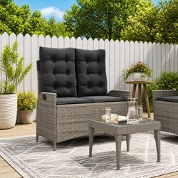 Reclining Garden Bench Outdoor Seating with Adjustable Backrest Cushions Grey