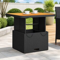 Garden Table 80x80x71 cm Black Outdoor Poly Rattan Acacia Wood Patio Furniture