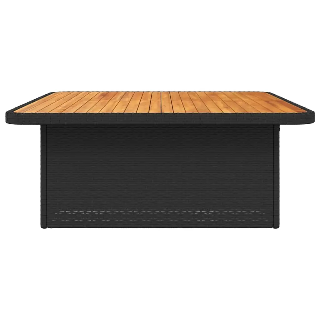 Garden Table Black 110x110x71 cm Outdoor Furniture Poly Rattan Acacia Wood Top