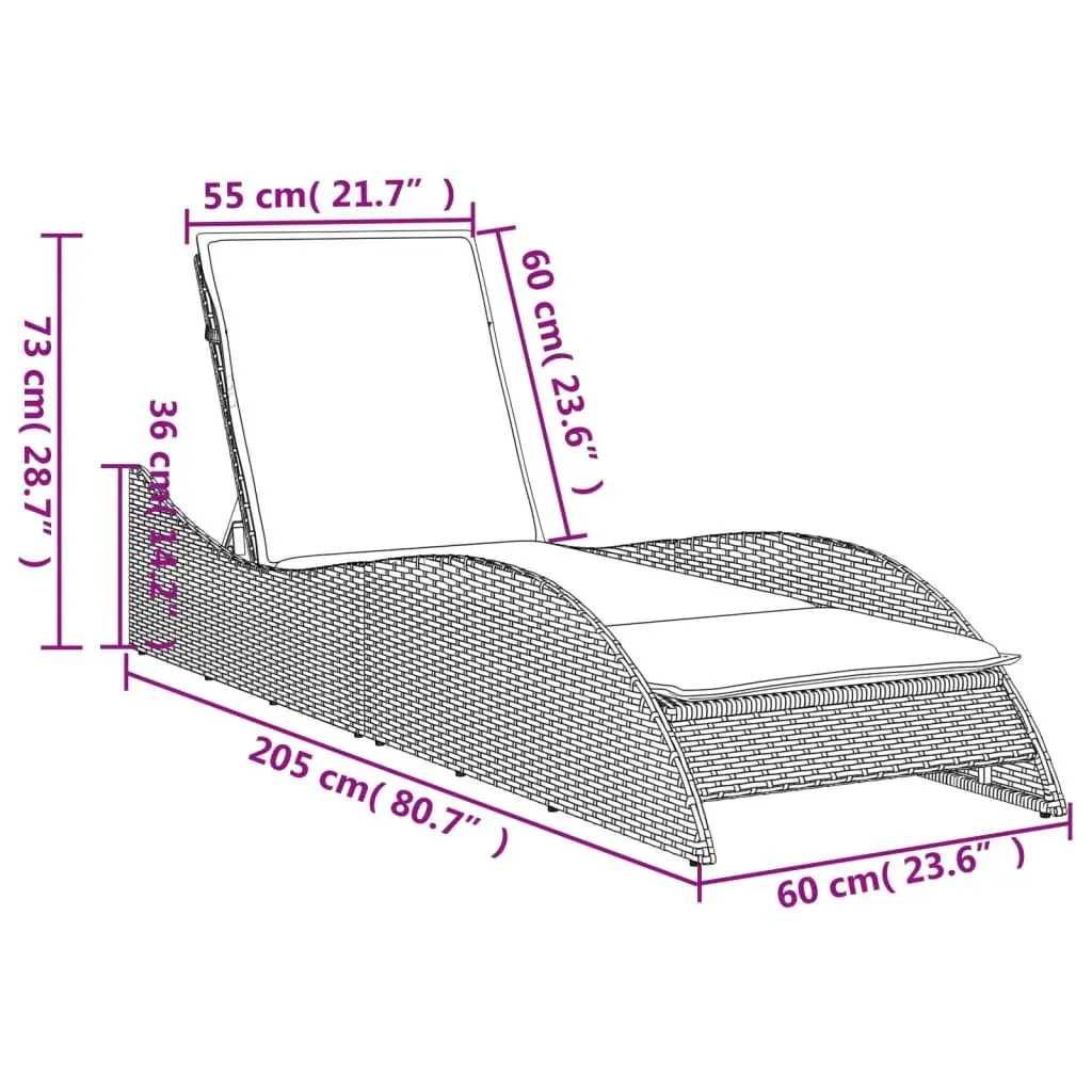 Sun Lounger Adjustable Backrest Outdoor Lounge Chair Black