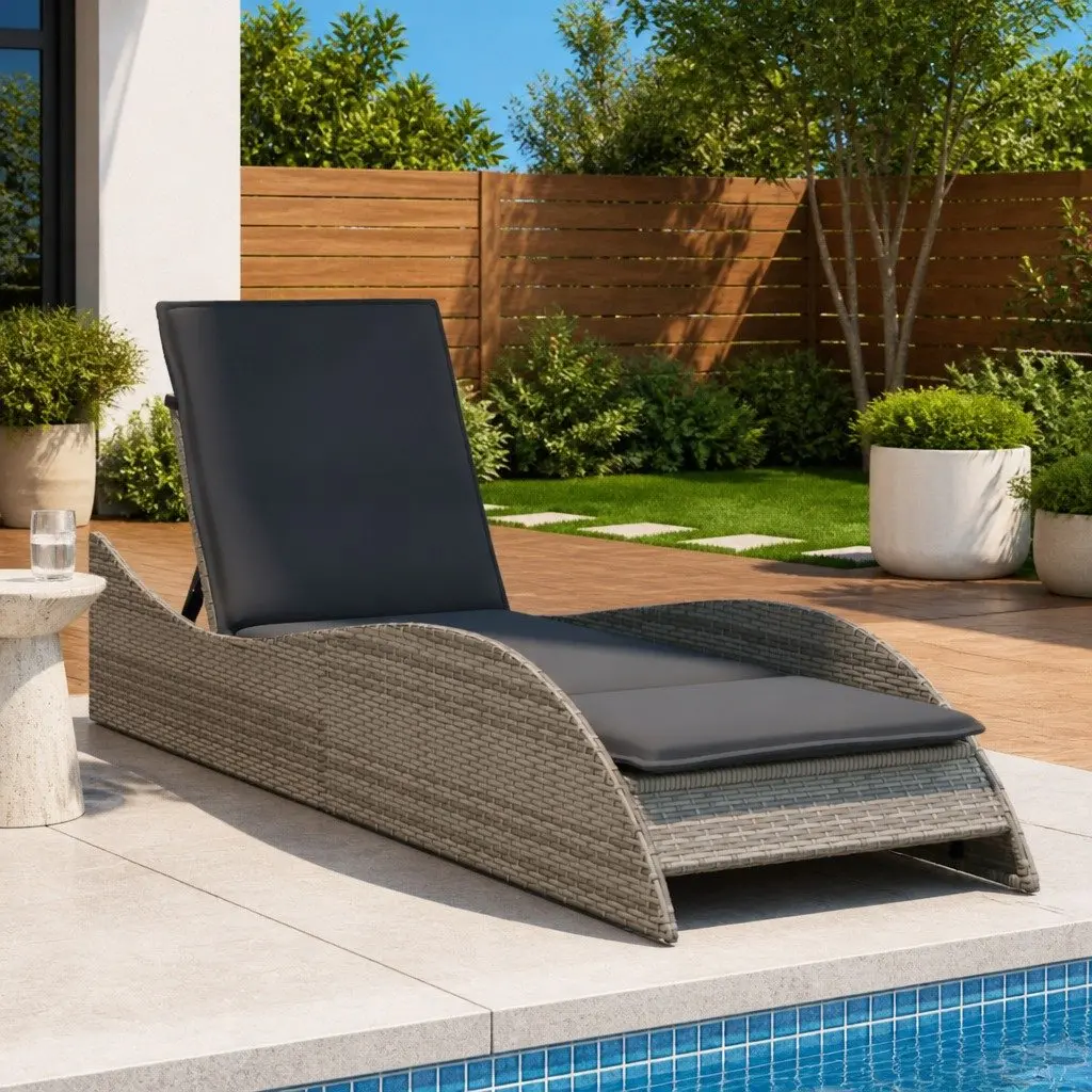 Sun Lounger Adjustable Reclining Garden Chair with Cushion Grey 60 x 205 x 73 cm