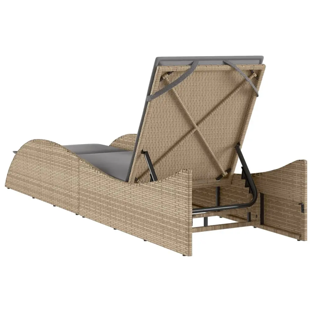 Sun Lounger with Cushion Beige Adjustable Backrest Outdoor Garden Furniture