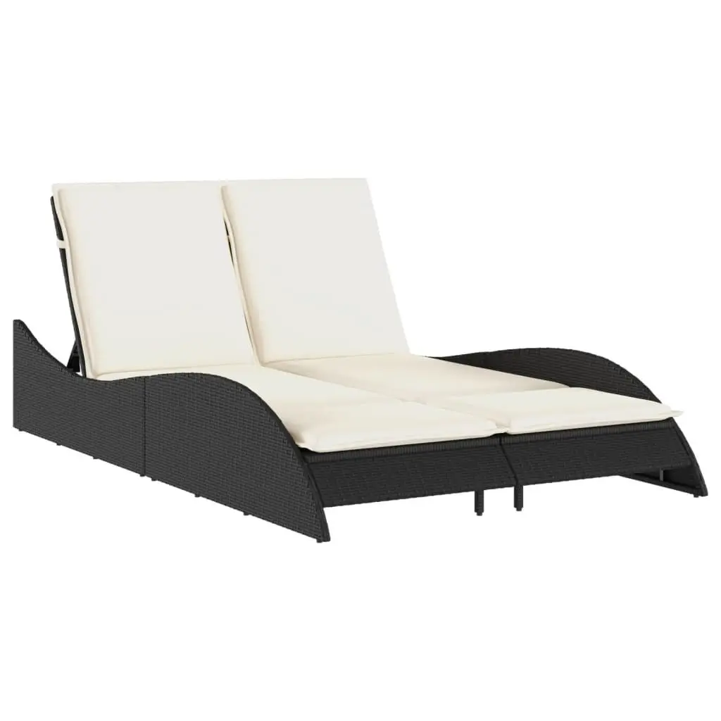 Adjustable Sun Lounger Black Outdoor Reclining Chair with Cushions