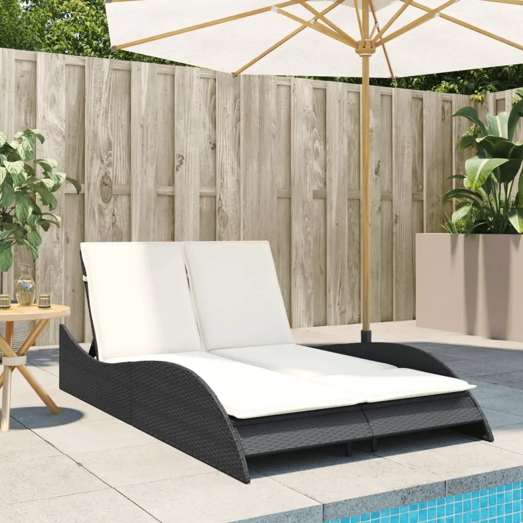 Adjustable Sun Lounger Black Outdoor Reclining Chair with Cushions