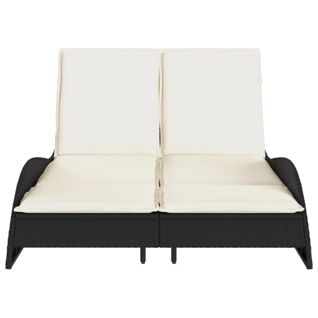 Adjustable Sun Lounger Black Outdoor Reclining Chair with Cushions