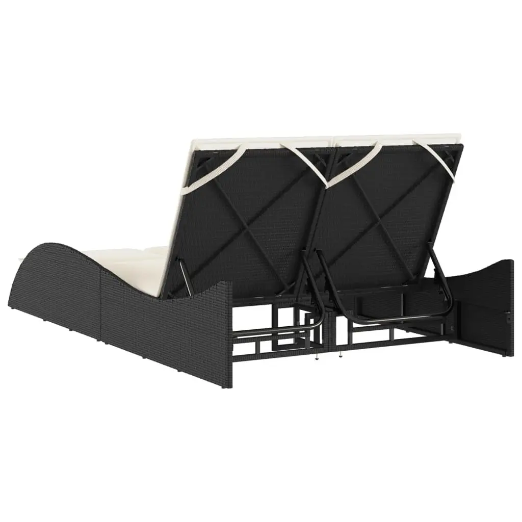 Adjustable Sun Lounger Black Outdoor Reclining Chair with Cushions