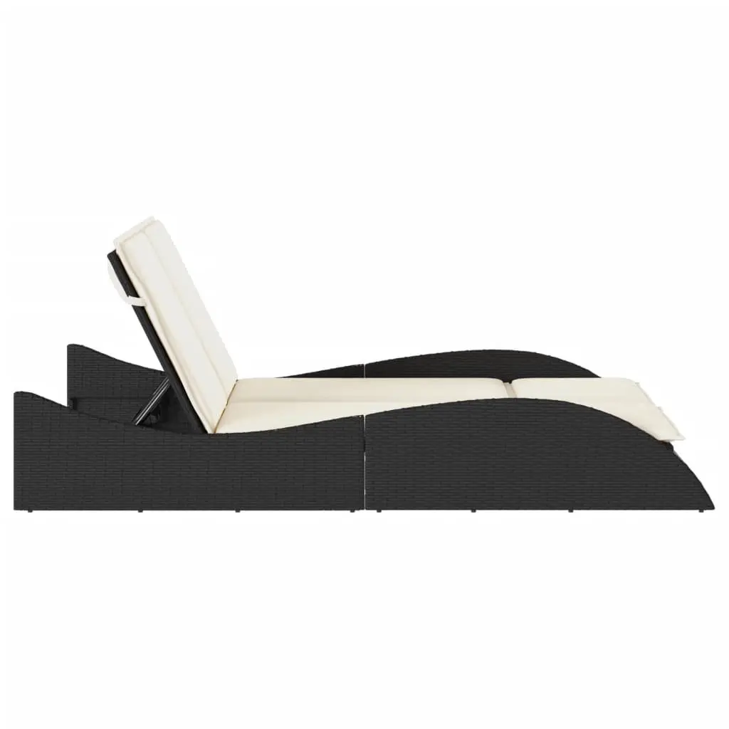 Adjustable Sun Lounger Black Outdoor Reclining Chair with Cushions