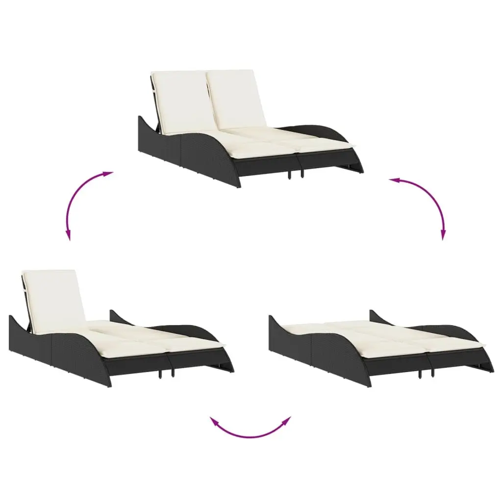 Adjustable Sun Lounger Black Outdoor Reclining Chair with Cushions