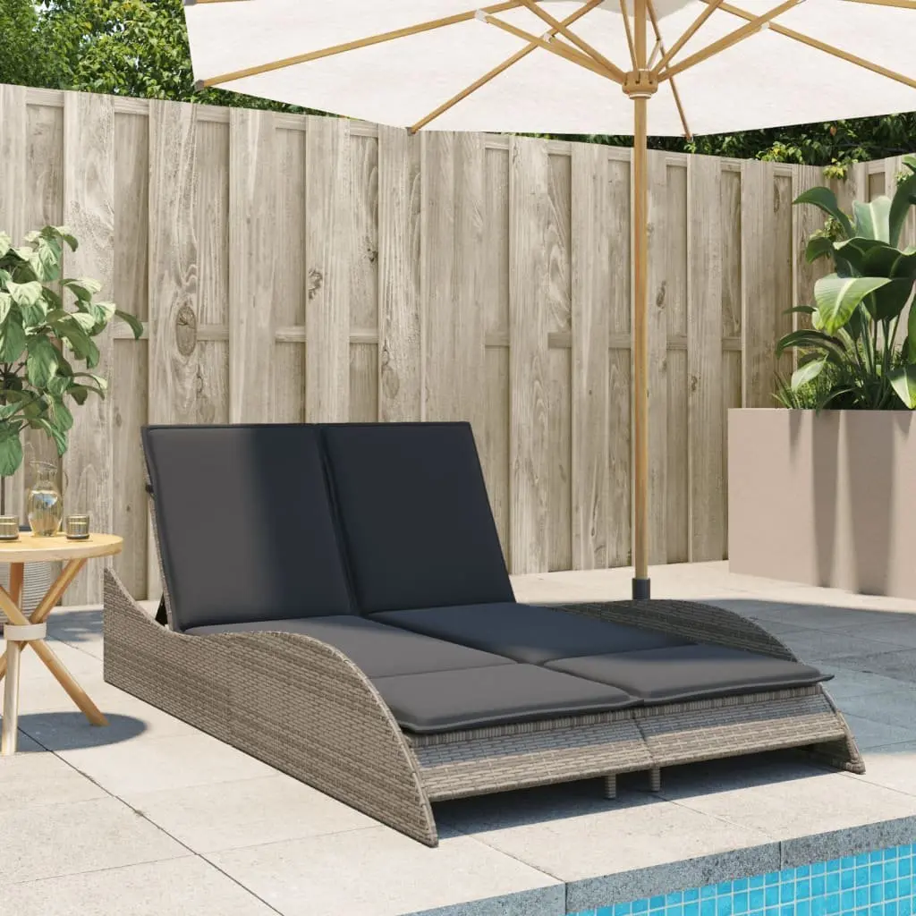 Outdoor Garden Furniture Grey Sun Lounger with Cushions Adjustable Backrest