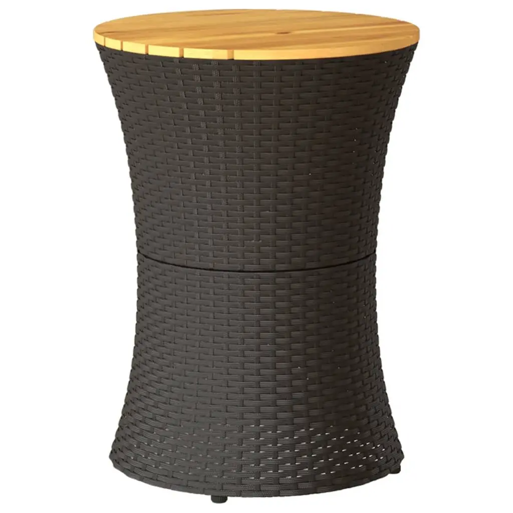 Garden Side Table Drum Shape Black Poly Rattan Acacia Wood