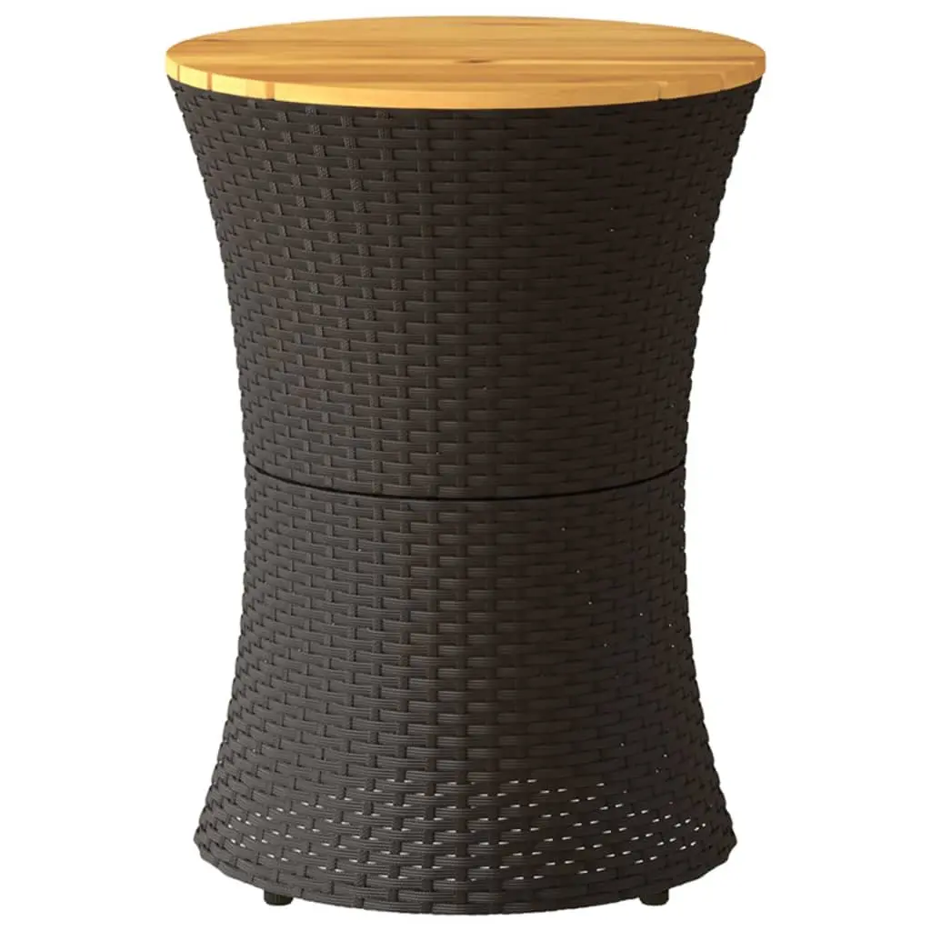Garden Side Table Drum Shape Black Poly Rattan Acacia Wood