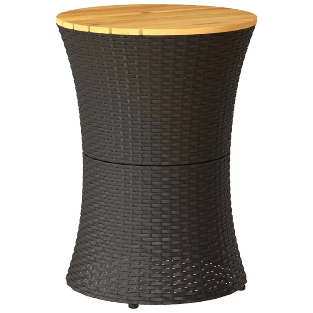 Garden Side Table Drum Shape Black Poly Rattan Acacia Wood