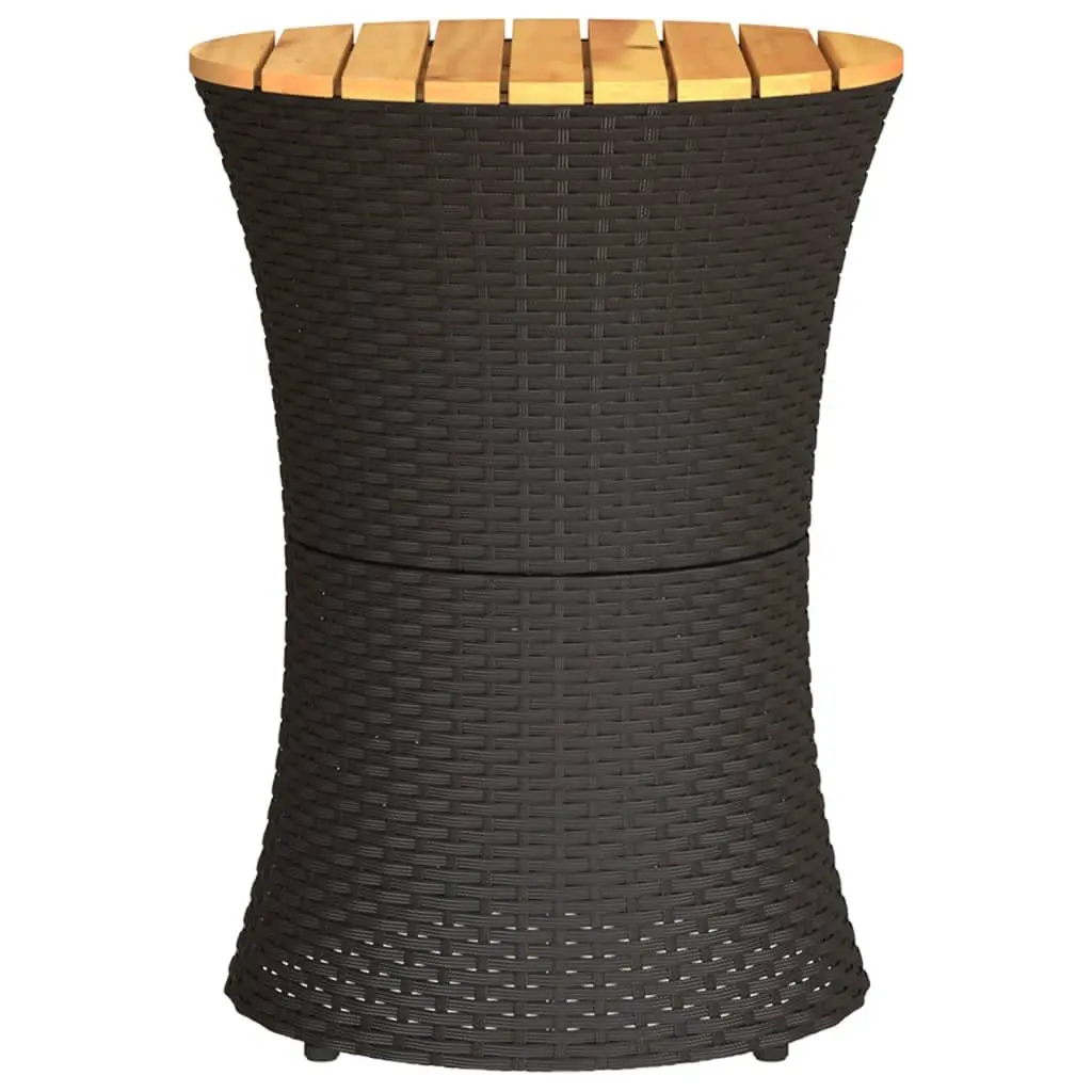 Garden Side Table Drum Shape Black Poly Rattan Acacia Wood