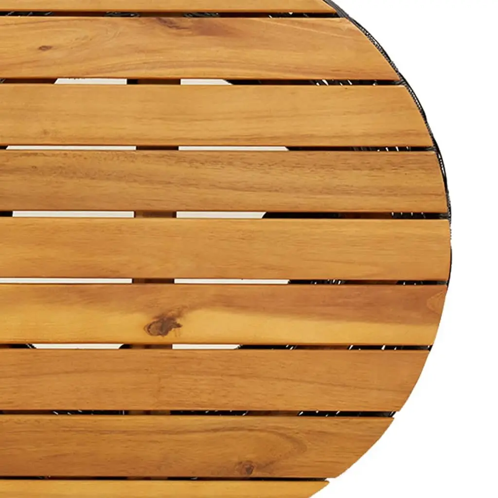 Garden Side Table Drum Shape Black Poly Rattan Acacia Wood