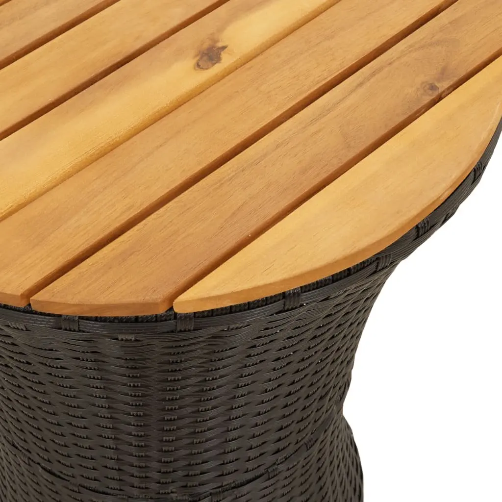 Garden Side Table Drum Shape Black Poly Rattan Acacia Wood