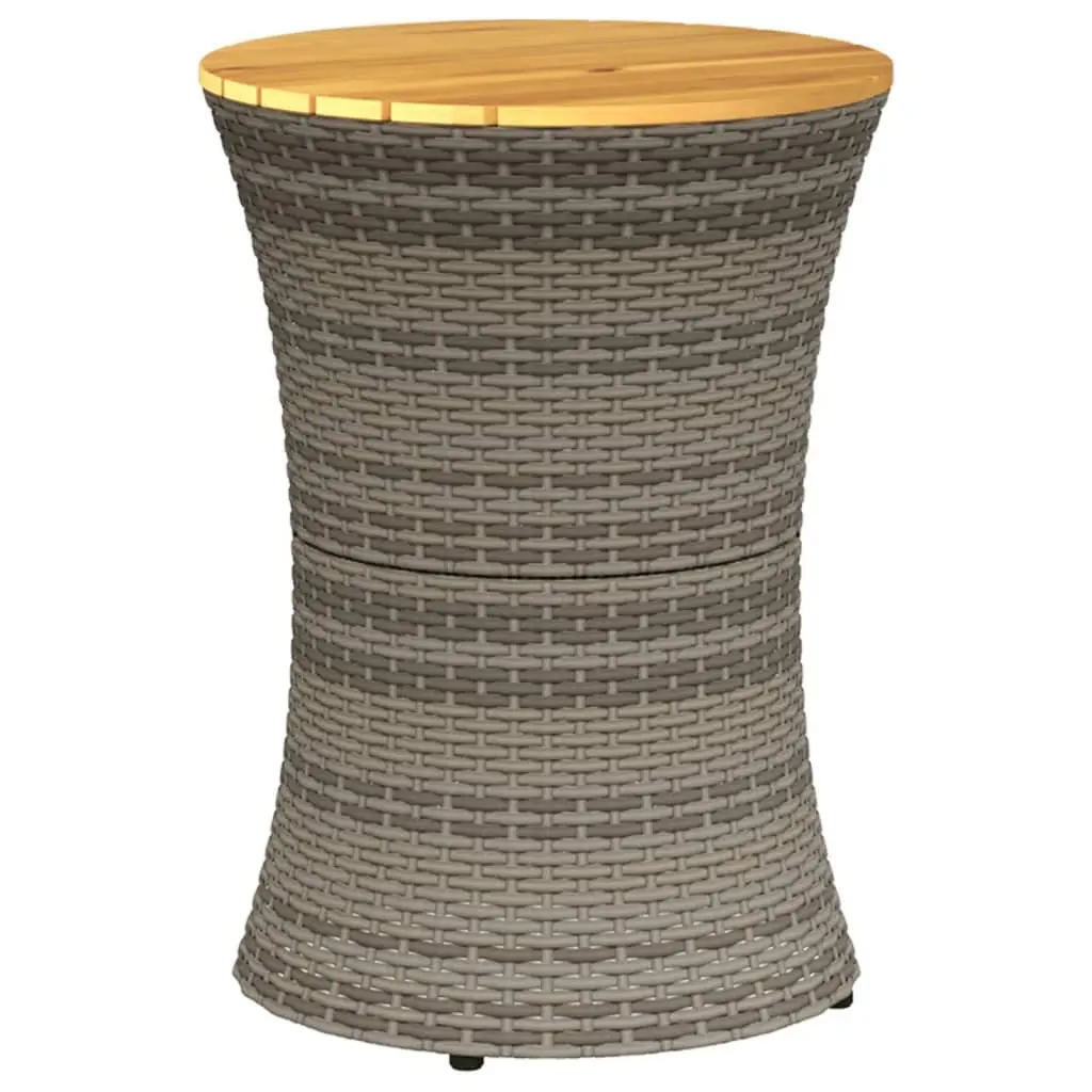 Garden Side Table Drum Shape Grey PE Rattan Acacia Wood Top