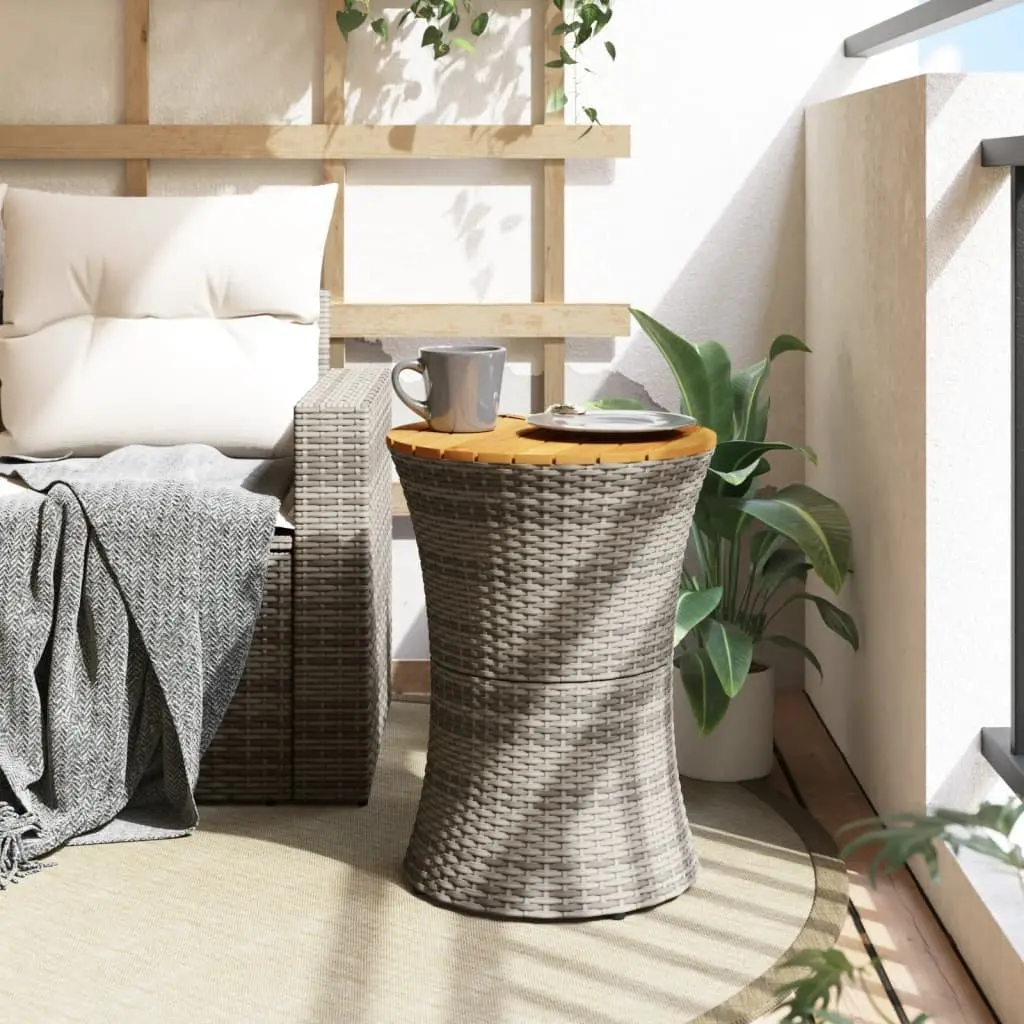 Garden Side Table Drum Shape Grey PE Rattan Acacia Wood Top