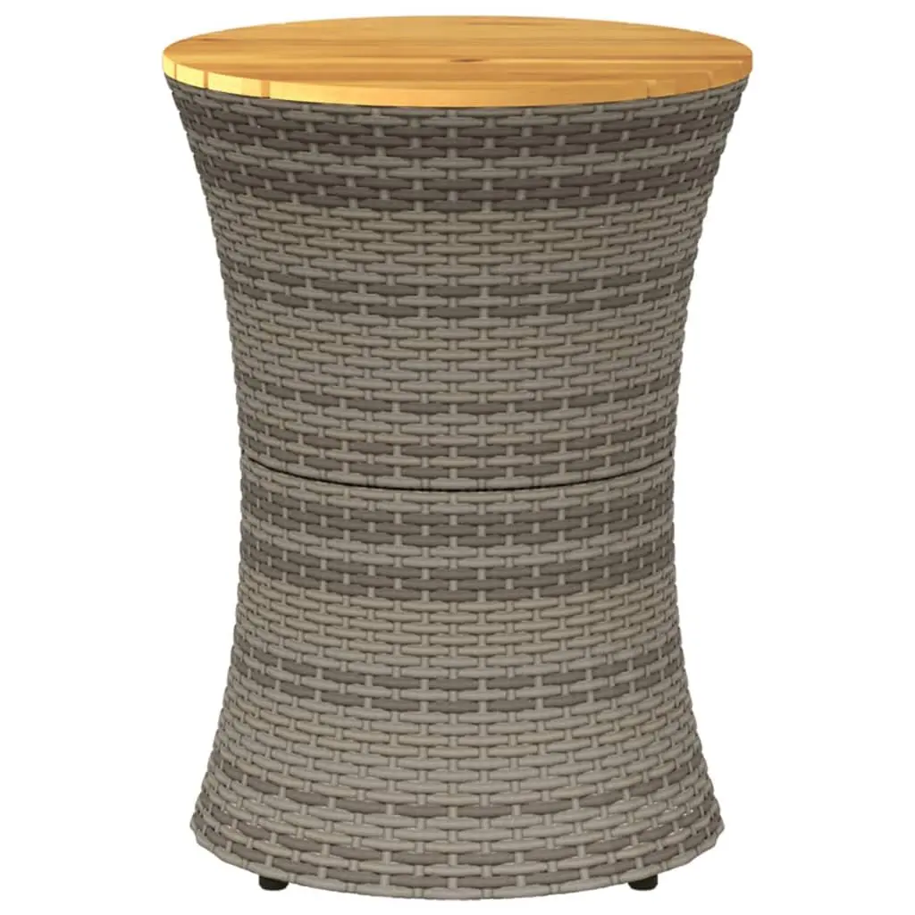 Garden Side Table Drum Shape Grey PE Rattan Acacia Wood Top