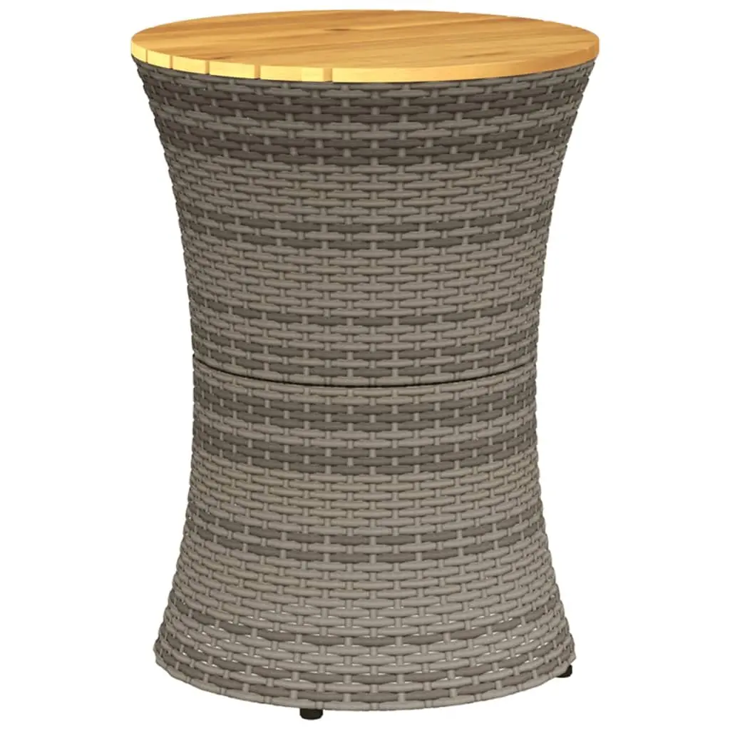 Garden Side Table Drum Shape Grey PE Rattan Acacia Wood Top