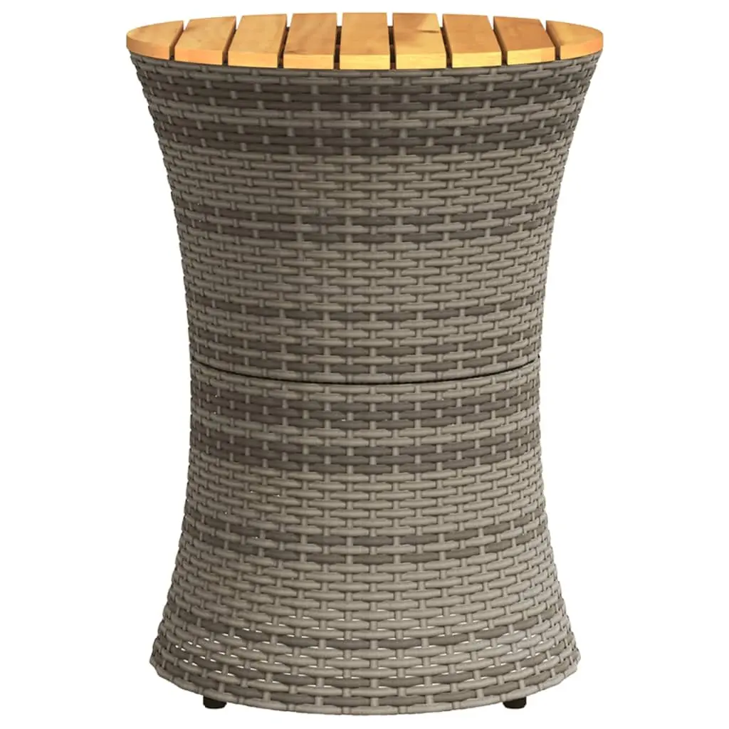 Garden Side Table Drum Shape Grey PE Rattan Acacia Wood Top