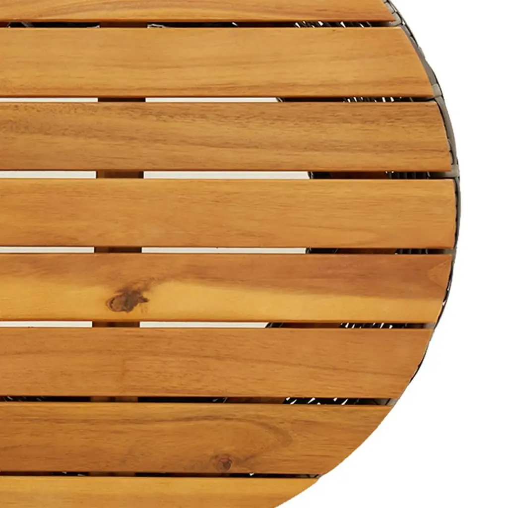Garden Side Table Drum Shape Grey PE Rattan Acacia Wood Top