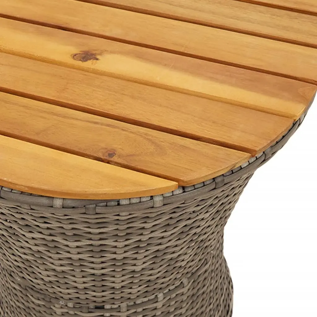 Garden Side Table Drum Shape Grey PE Rattan Acacia Wood Top