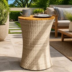 Garden Side Table Drum Shape Outdoor Furniture Patio Coffee Table Beige