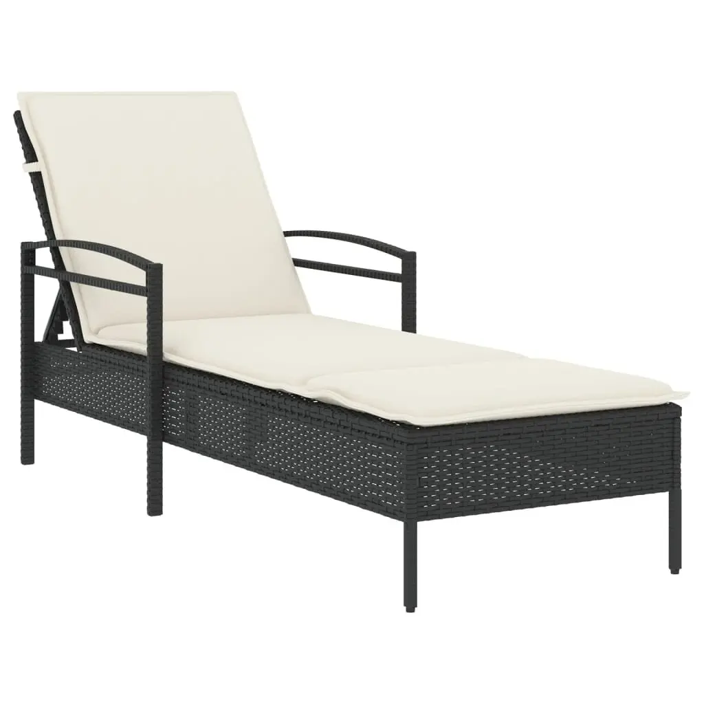 Sun Lounger Adjustable Backrest Black Outdoor Reclining Chair with Cushion 63 x 200 x 81 cm