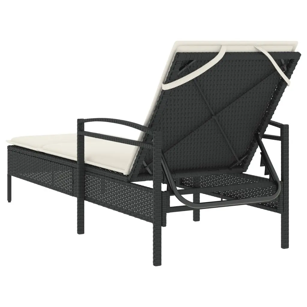 Sun Lounger Adjustable Backrest Black Outdoor Reclining Chair with Cushion 63 x 200 x 81 cm