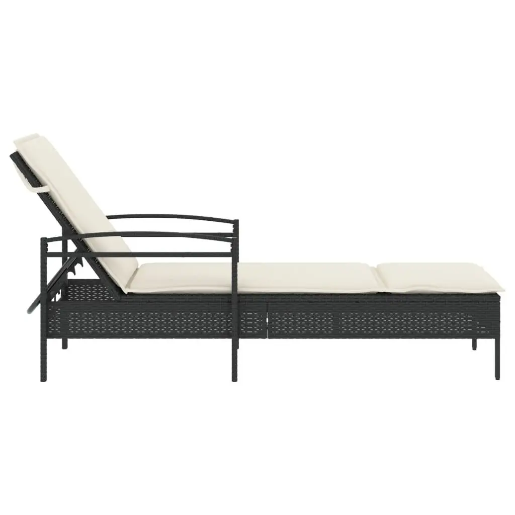 Sun Lounger Adjustable Backrest Black Outdoor Reclining Chair with Cushion 63 x 200 x 81 cm