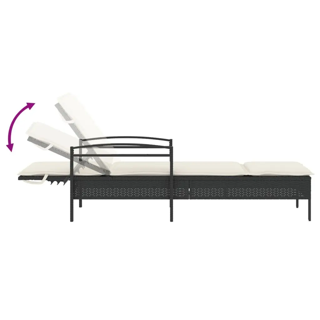 Sun Lounger Adjustable Backrest Black Outdoor Reclining Chair with Cushion 63 x 200 x 81 cm