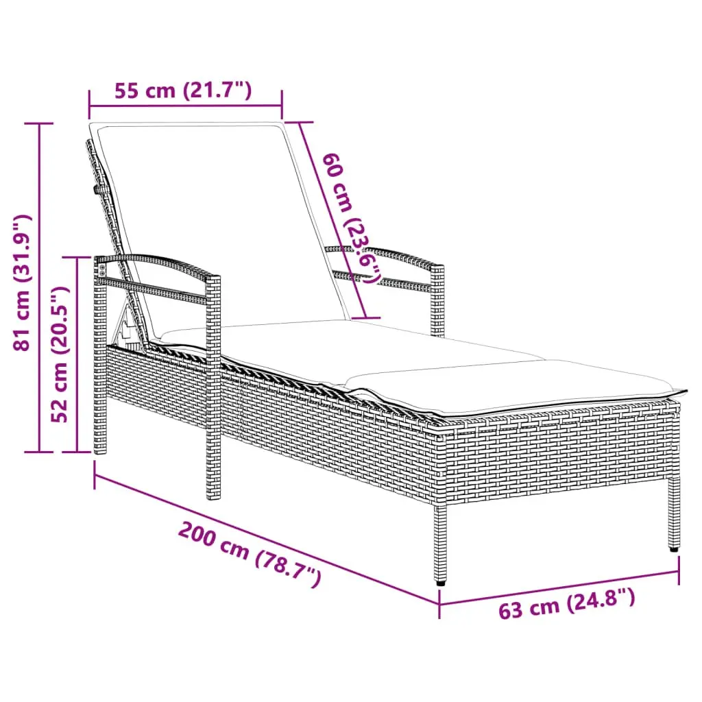 Sun Lounger Outdoor Furniture Adjustable Backrest Rattan Garden Lounge Chair