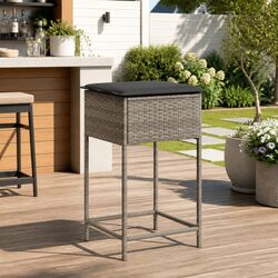 Outdoor Bar Stools Set of 2 Garden Seating with Cushions Grey Poly Rattan