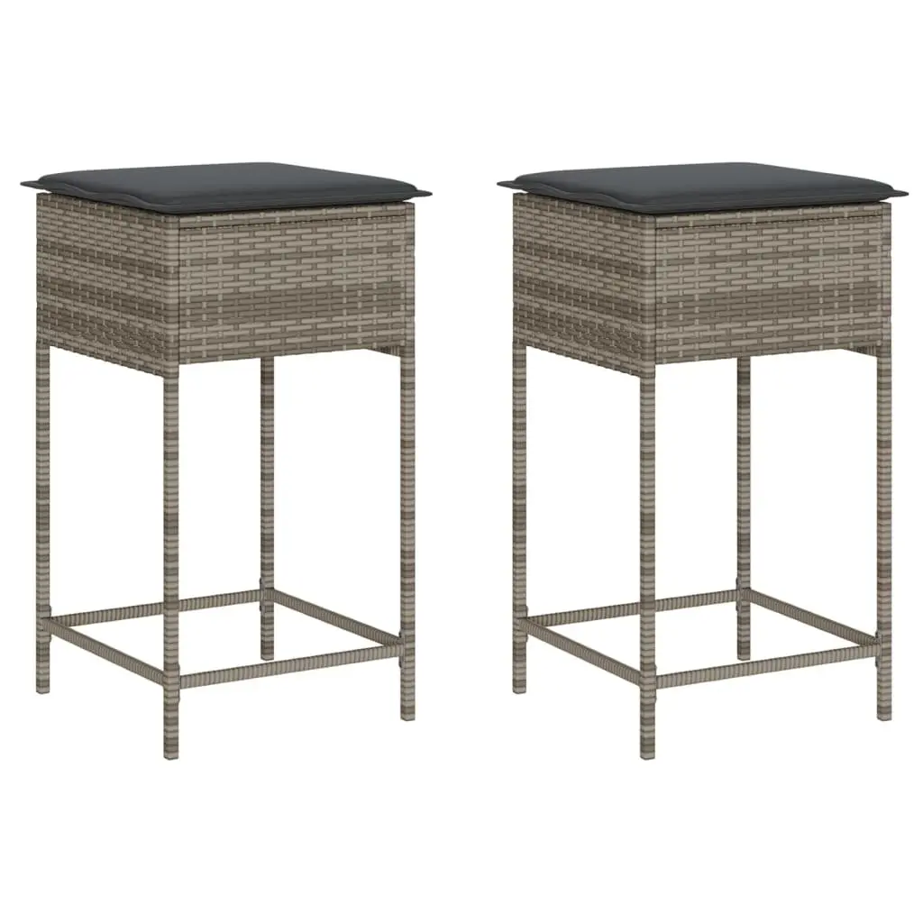 Outdoor Bar Stools Set of 2 Garden Seating with Cushions Grey Poly Rattan