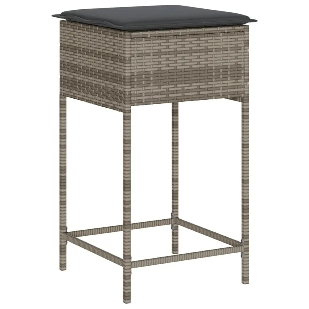 Outdoor Bar Stools Set of 2 Garden Seating with Cushions Grey Poly Rattan
