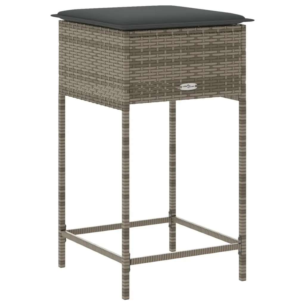 Outdoor Bar Stools Set of 2 Garden Seating with Cushions Grey Poly Rattan