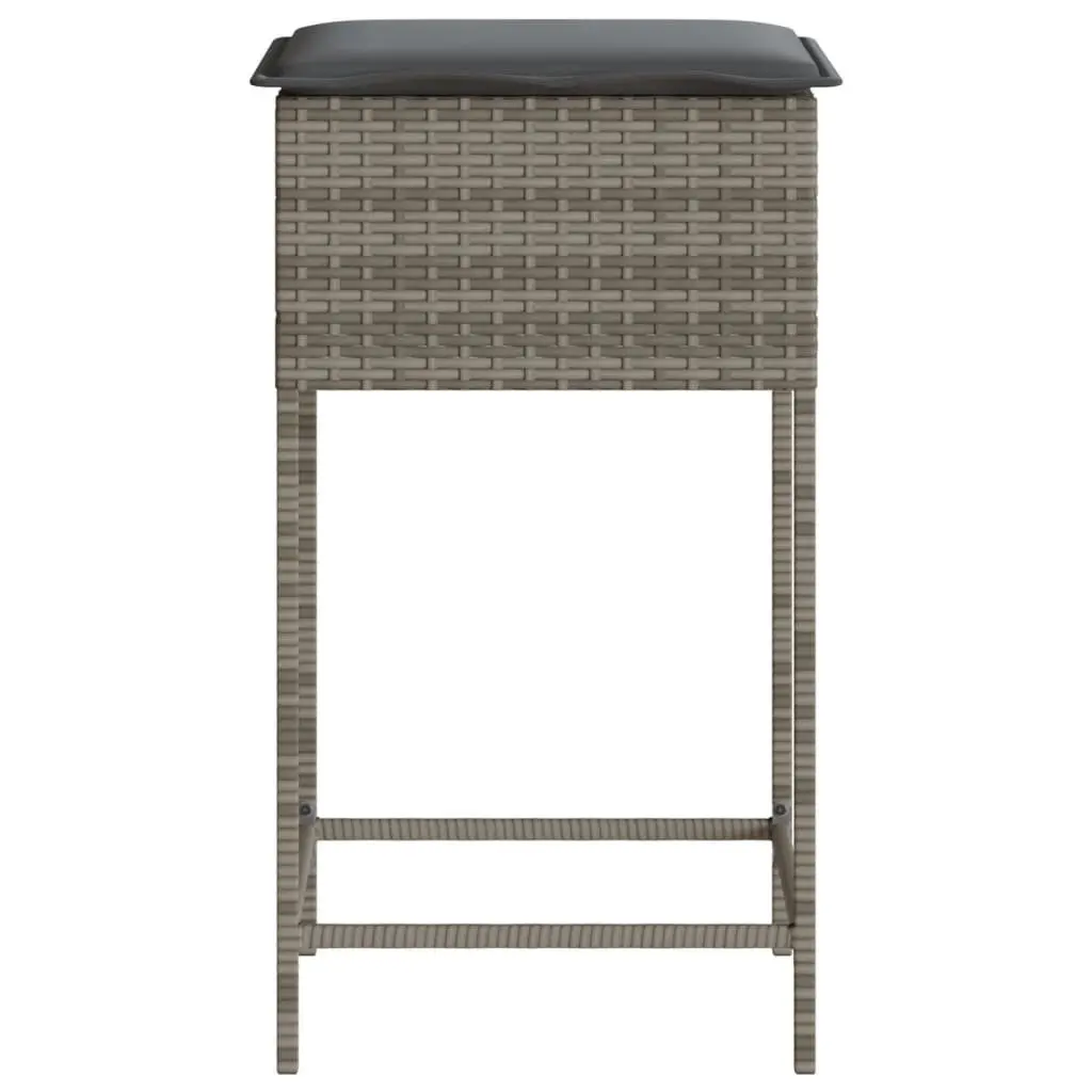 Outdoor Bar Stools Set of 2 Garden Seating with Cushions Grey Poly Rattan