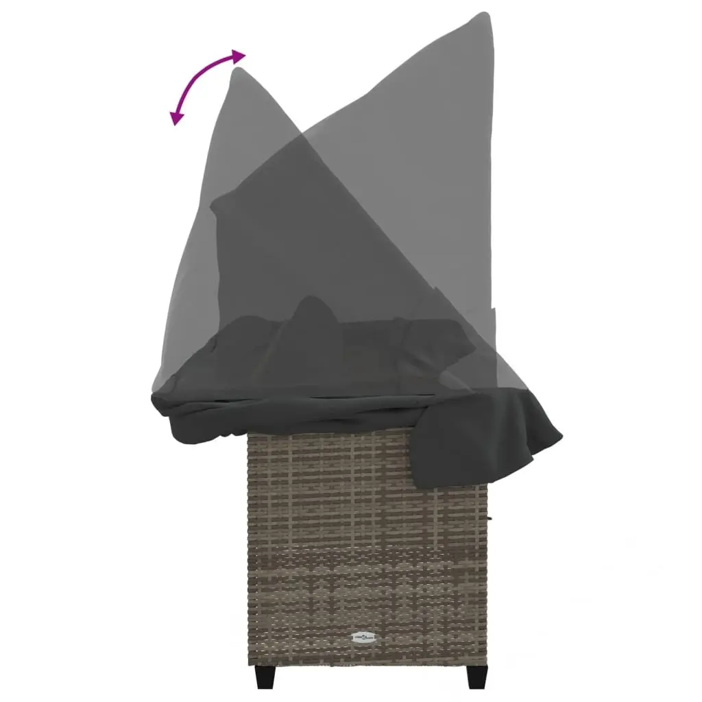 Rattan Outdoor Sun Lounger Grey with Adjustable Canopy and Thick Cushions