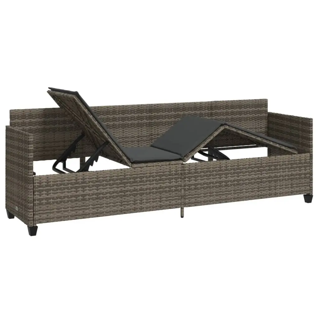 Sun Lounger Outdoor Reclining Chair Adjustable Backrest Footrest Grey Cushions