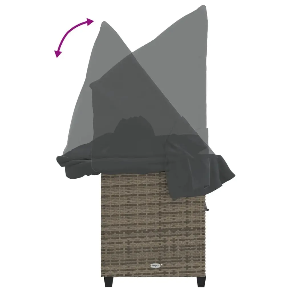 Sun Lounger Retractable Canopy Adjustable Backrest Footrest Grey Rattan