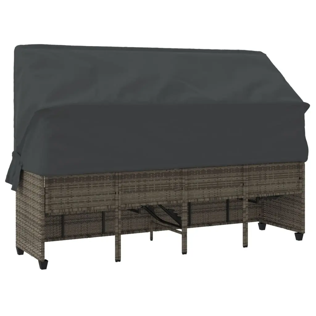 Sun Lounger Retractable Canopy Adjustable Backrest Footrest Grey Rattan