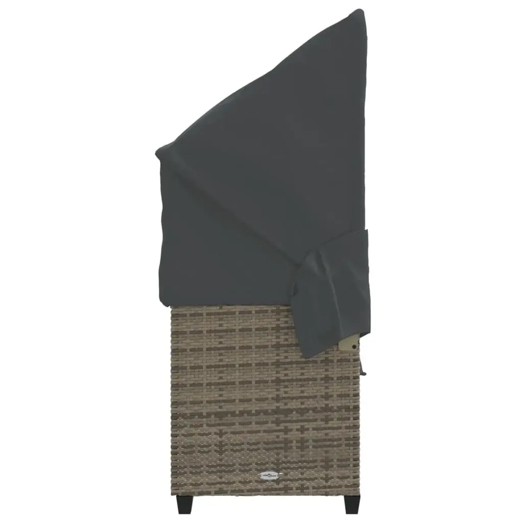 Sun Lounger Retractable Canopy Adjustable Backrest Footrest Grey Rattan