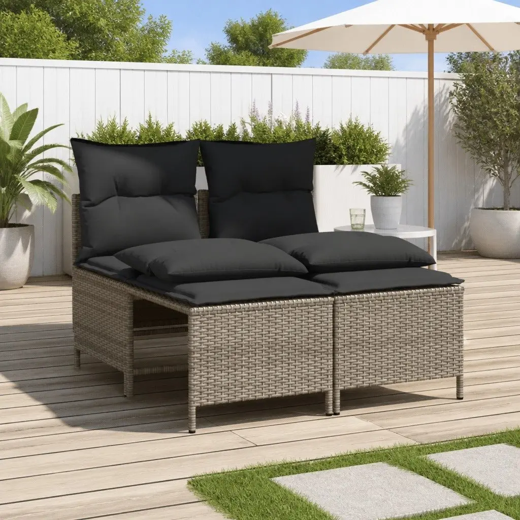 4 Piece Patio Sofa Set Grey Poly Rattan Cushion Seating Outdoor Furniture
