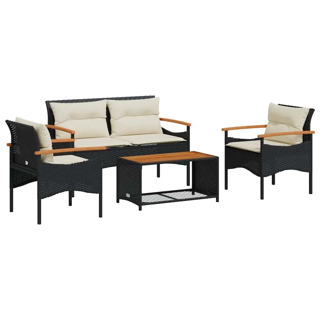 4 Piece Garden Sofa Set with Cushions Black Outdoor Patio Furniture Conversation