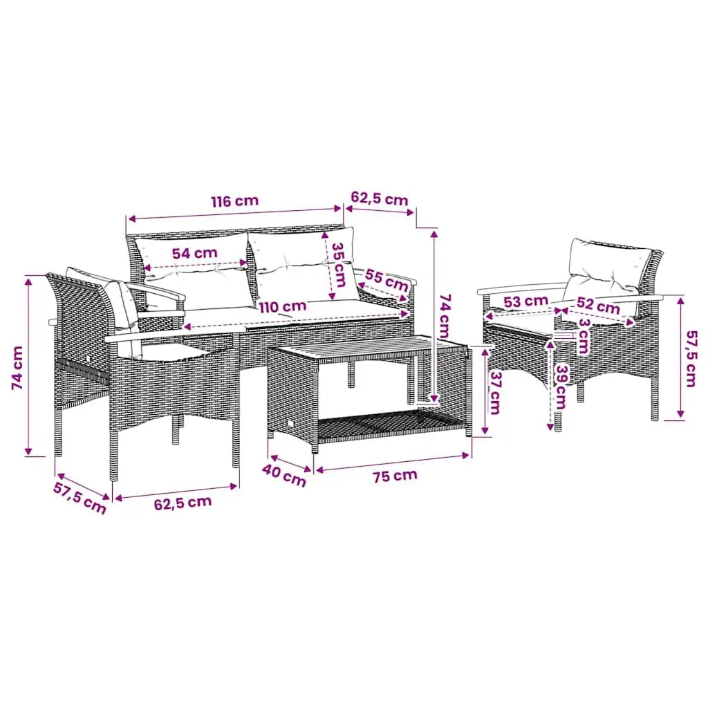 4 Piece Garden Sofa Set with Cushions Black Outdoor Patio Furniture Conversation