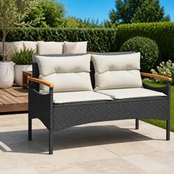 Garden Bench with Cushions Outdoor Seating PE Rattan Black Patio Furniture