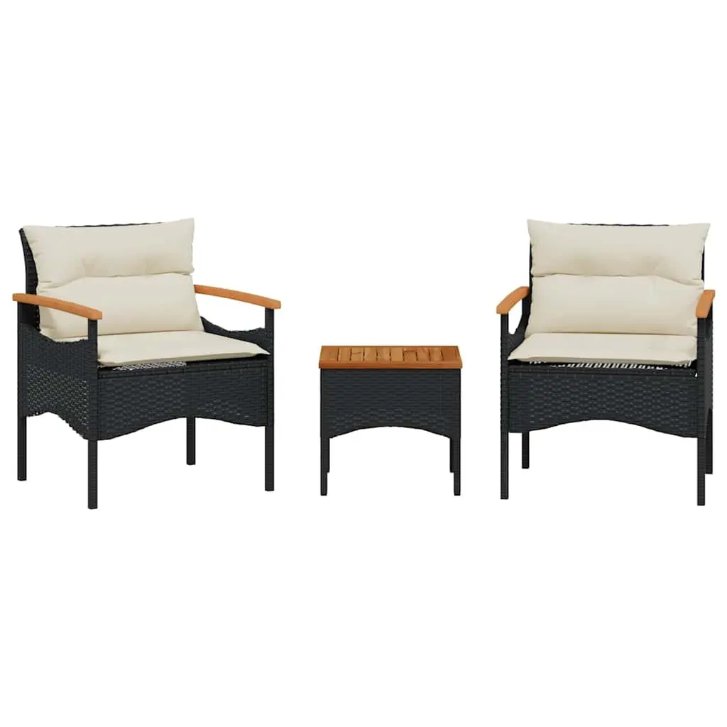 3 Piece Outdoor Garden Sofa Set Black Poly Rattan with Cushions