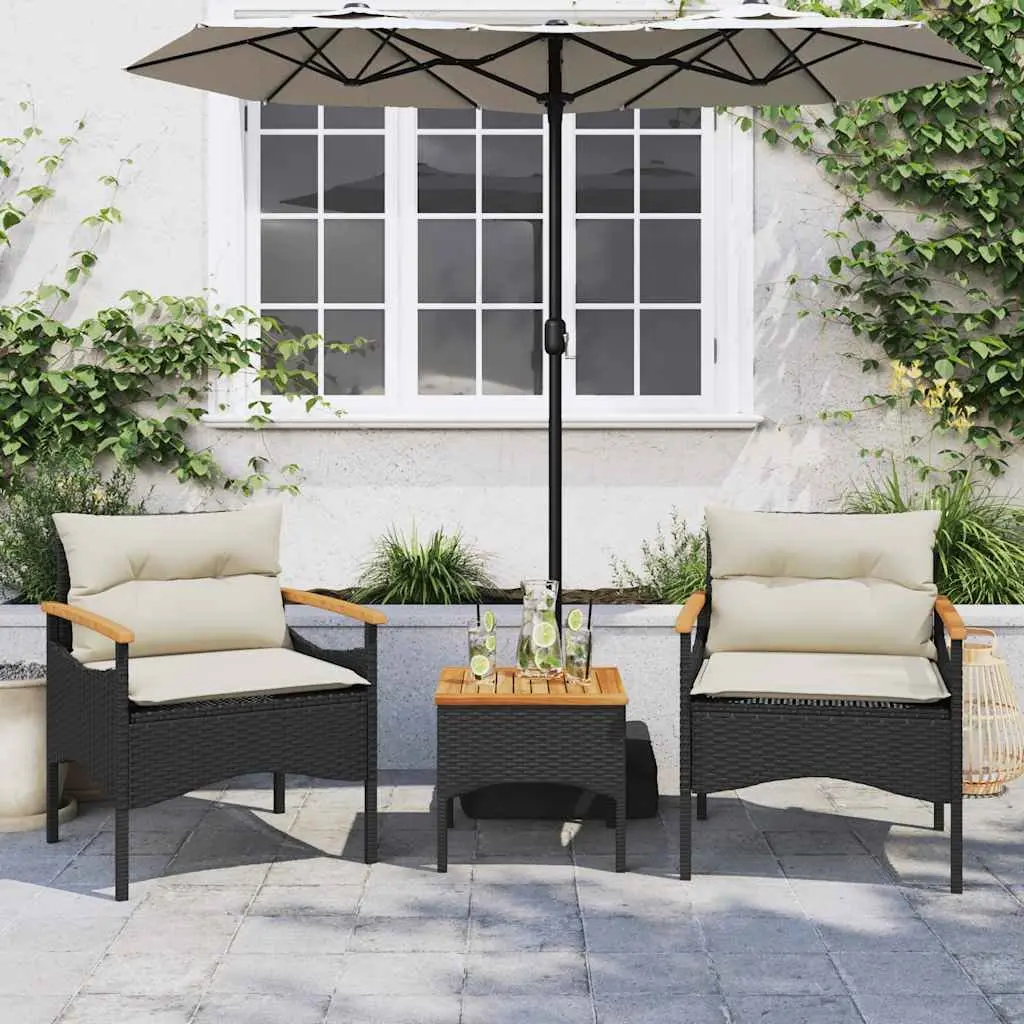 3 Piece Outdoor Garden Sofa Set Black Poly Rattan with Cushions