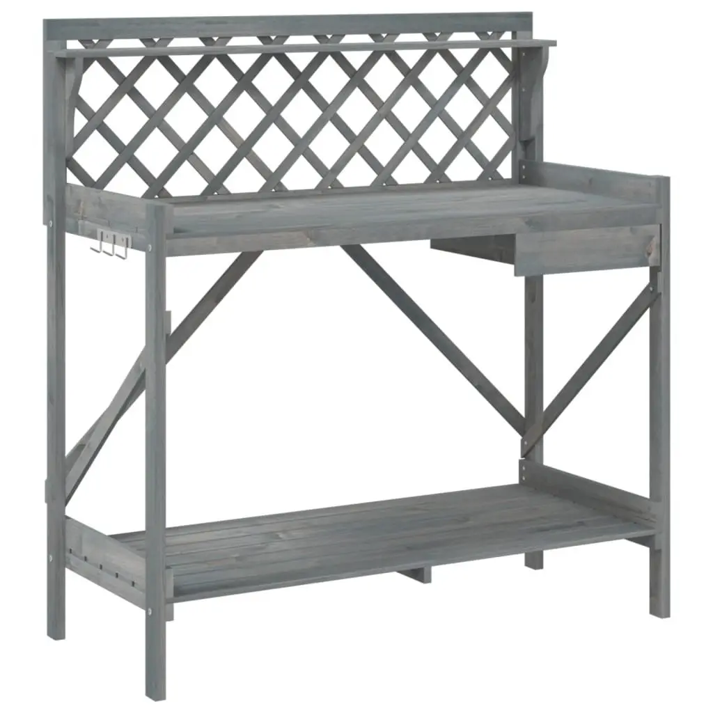 Potting Bench with Trellis Grey Solid Wood Fir Garden Plant Stand